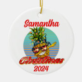 Kerst Tropisch Strand Dabbing Ananas Keramisch Ornament (Voorkant)
