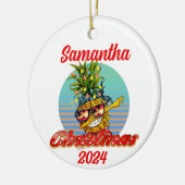 Kerst Tropisch Strand Dabbing Ananas Keramisch Ornament (Links)