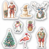 Kerst Tropisch Strand Kerstman  Sticker (Voorkant)