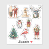 Kerst Tropisch Strand Kerstman  Sticker (Vel)