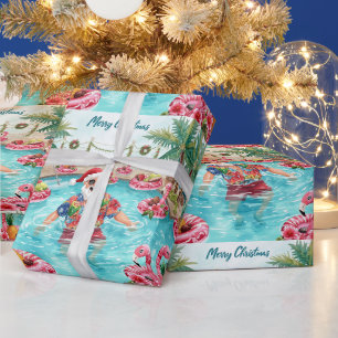 Kerst Tropische Kerstman in het Zwembad Vakantie V Cadeaupapier