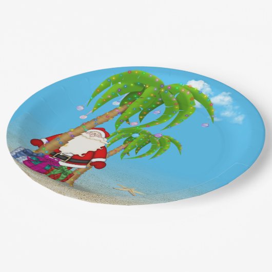 Kerst Tropische Kerstman met palmbomen Papieren Bordje (Gekanteld)