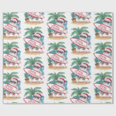 Kerst Tropische Palm Tree Beach Surfen Santa Cadeaupapier (Vlak)