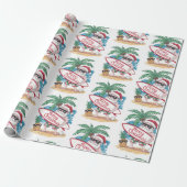Kerst Tropische Palm Tree Beach Surfen Santa Cadeaupapier (Uitgerold)