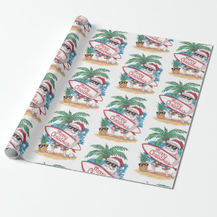 Kerst Tropische Palm Tree Beach Surfen Santa Cadeaupapier
