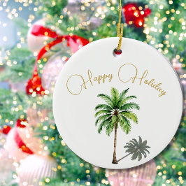 Kerst Tropische Palmboom Goud Vrolijk Keramisch Ornament