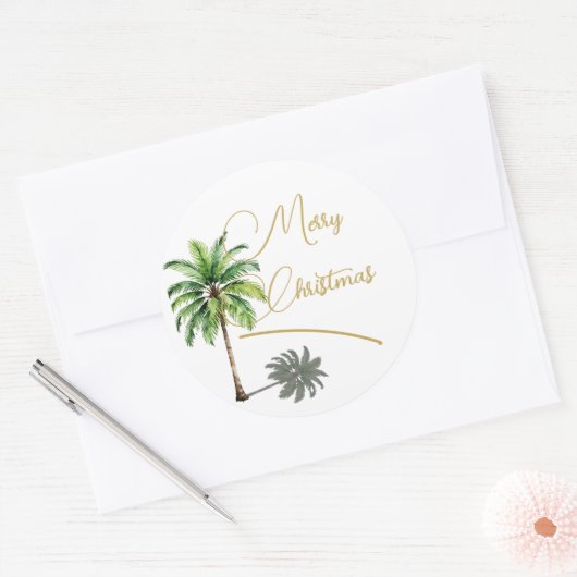 Kerst Tropische Palmboom Goud Vrolijk Ronde Sticker (Envelop)