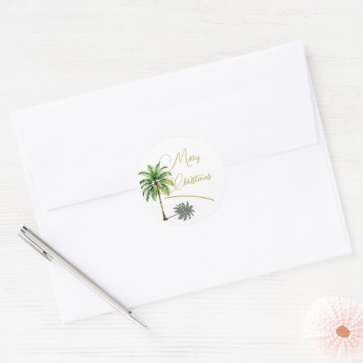 Kerst Tropische Palmboom Goud Vrolijk Ronde Sticker (Envelop)