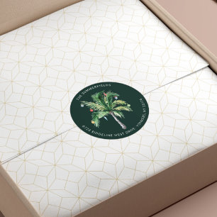 Kerst Tropische Palmboom Retouradres Ronde Sticker