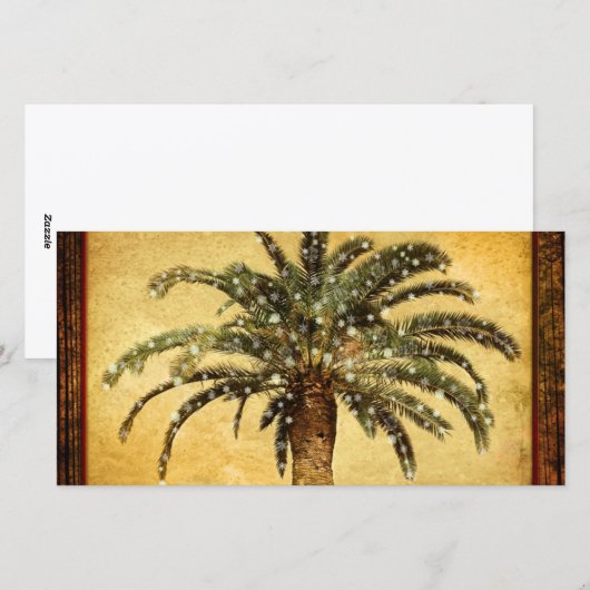Kerst  tropische palmboom w sneeuwvlokken feestdagenkaart (Voorkant / Achterkant)