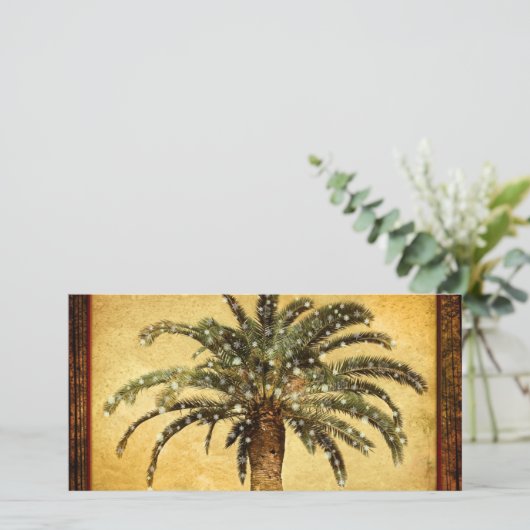 Kerst  tropische palmboom w sneeuwvlokken feestdagenkaart (Staand voorkant)