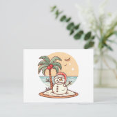 Kerst - Tropische Strandsneeuwman met Palmboom Briefkaart (Staand voorkant)