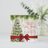 Kerst Trouwboom, Lichten & Rood Lint Kaart (Staand voorkant)