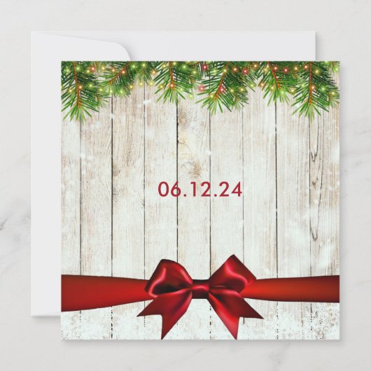 Kerst Trouwboom, Lichten & Rood Lint Kaart (Achterkant)