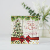 Kerst Trouwboom, Lichten & Rood Lint Kaart (Staand voorkant)