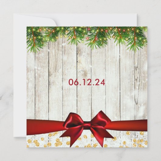 Kerst Trouwboom, Lichten & Rood Lint Kaart (Achterkant)
