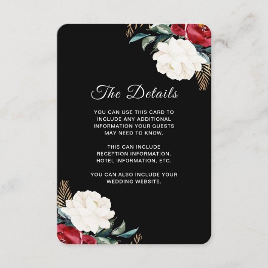 Kerst Trouwen Zwart Bloemen Gastinformatie E Informatiekaartje (Voorkant)
