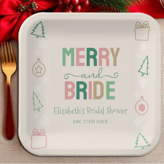 Kerst trouwfeest met bruidsmeisjes papieren bordje