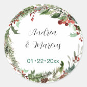 Kerst Trouwkrans Ronde Sticker (Voorkant)