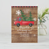Kerst Truck Hout Rood Plakken Verjaardag Uitnodigi Kaart (Staand voorkant)