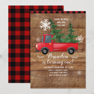 Kerst Truck Hout Rood Plakken Verjaardag Uitnodigi Kaart