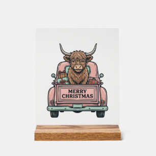 Kerst-truck met Schotse Hooglanders T-shirt met vi Acryl Bord