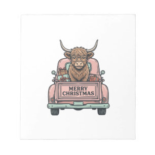 Kerst-truck met Schotse Hooglanders T-shirt met vi Notitieblok