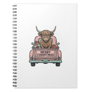 Kerst-truck met Schotse Hooglanders T-shirt met vi Notitieboek