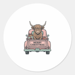Kerst-truck met Schotse Hooglanders T-shirt met vi Ronde Sticker