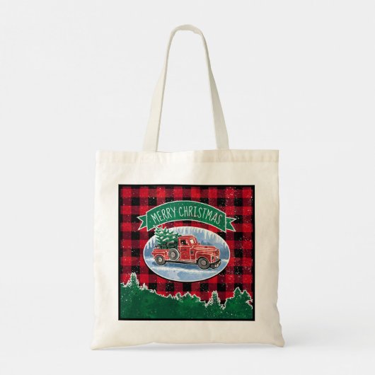 Kerst  Truck met Tree Monogrammed Tote Bag (Achterkant)