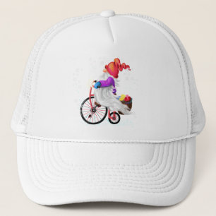 Kerst Trucker Hat Gnome met Bike en Gifts Pet