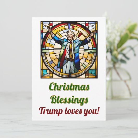 Kerst Trump Scene Faux Glas in lood stijl Kaart (Staand voorkant)