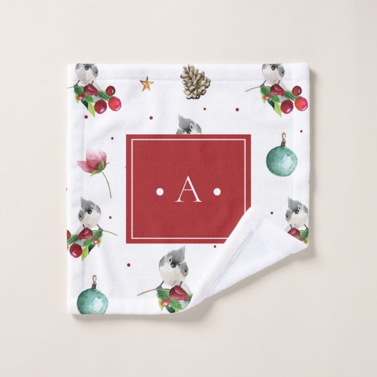 Kerst Tufted Titmouse Waterverf Wintervogel Bad Handdoek (Wasdoekje)