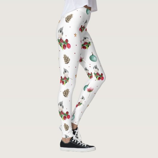 Kerst Tufted Titmouse Winterpatroon Leggings (Rechts)