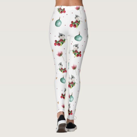 Kerst Tufted Titmouse Winterpatroon Leggings (Achterkant)