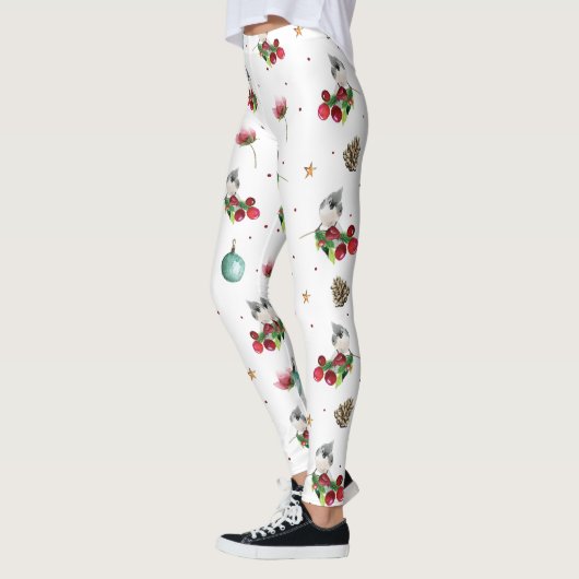 Kerst Tufted Titmouse Winterpatroon Leggings (Links)