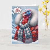 Kerst Turkije met rode jas Kaart (Gele Bloem)