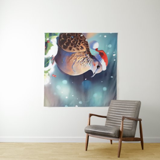 Kerst Turtle Dove 2 Wandkleed (In Situ (horizontaal))