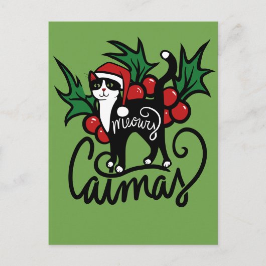 Kerst Tuxedo Kat Briefkaart (Voorkant)