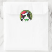 Kerst Tuxedo Kat met Boog Ronde Sticker (Tas)