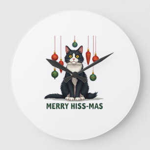Kerst Tuxedo Kat met Kerstversiering Vrolijk Grote Klok