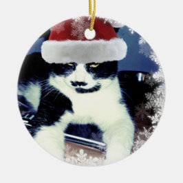 Kerst Tuxedo Kat Ronde Kerstbal Keramisch Ornament
