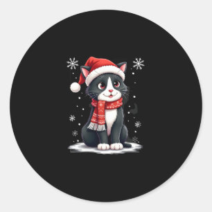 Kerst Tuxedo Kat Santa Sjaal Lelijke Kerst Xmas Vr Ronde Sticker
