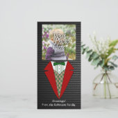 Kerst Tuxedo, Rode en Groene Elf Feestdagenkaart (Staand voorkant)