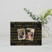 Kerst twee foto retro bloemig folie feestdagen briefkaart (Staand Voorkant)