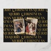 Kerst twee foto retro bloemig folie feestdagen briefkaart (Voorkant)