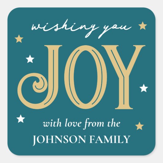 Kerst Typografie Aangepaste Naam Turkoois Vierkante Sticker (Voorkant)