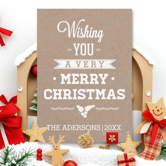 Kerst typografie  kraft papier rustiek feestdagenkaart