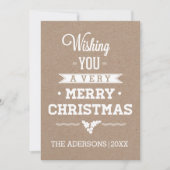 Kerst typografie  kraft papier rustiek feestdagenkaart (Voorkant)