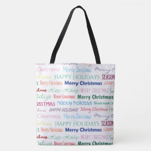 Kerst Typografie Patroon Kleurrijk Tote Bag